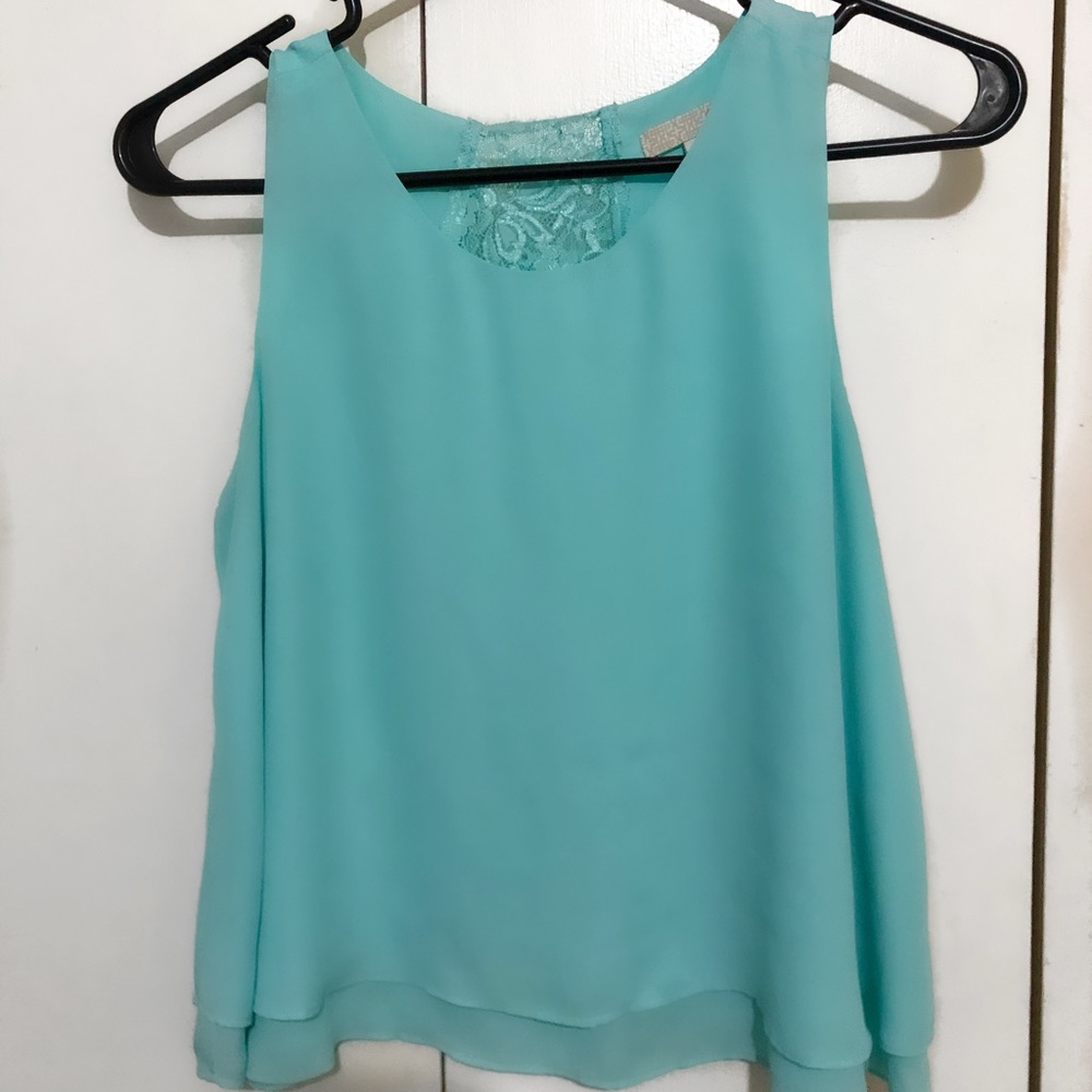 light blue tank with lace back